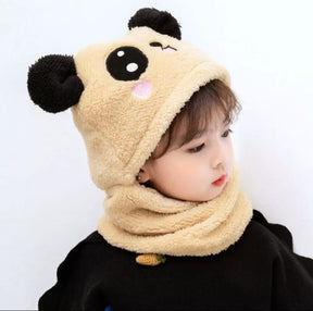 Beanie Wool Cap With Neck Warmer Attached.  KIDS WOOL CAP Cartoon Panda Baby  (random color) ValueKartPk