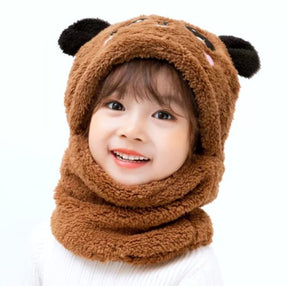 Beanie Wool Cap With Neck Warmer Attached.  KIDS WOOL CAP Cartoon Panda Baby  (random color) ValueKartPk