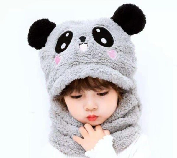 Beanie Wool Cap With Neck Warmer Attached.  KIDS WOOL CAP Cartoon Panda Baby  (random color) ValueKartPk