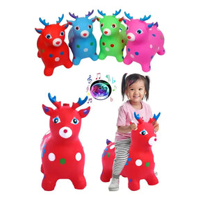 Kids Music Animal Jumbo Inflatable Air PVC Hopper Jumping Toy - Reindeer, Cow, Horse (Random color) ValueKartPk