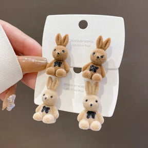 Cute Rabbit Earrings | Korean Style Cartoon Plush Rabbit Bow Earrings For Women Girls – 1 Pair (random Color) ValueKartPk