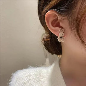 Cute Rabbit Earrings | Korean Style Cartoon Plush Rabbit Bow Earrings For Women Girls – 1 Pair (random Color) ValueKartPk