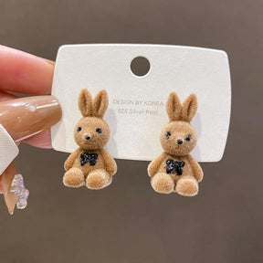 Cute Rabbit Earrings | Korean Style Cartoon Plush Rabbit Bow Earrings For Women Girls – 1 Pair (random Color) ValueKartPk