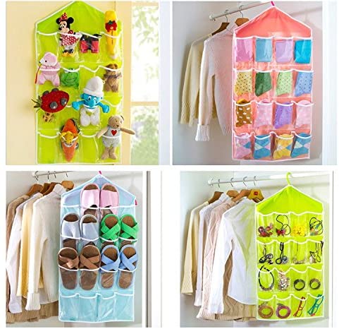 16 Pocket Closet Over Door Wall Hanging Storage Organizer Bag (Random Color) ValueKartPk