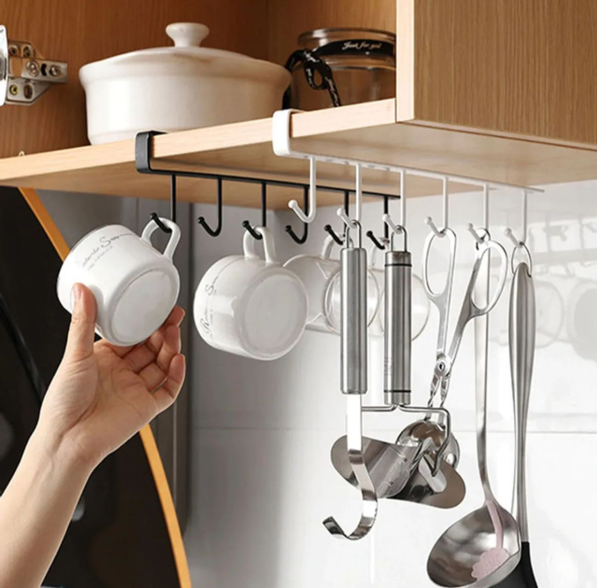 6 hooks metal hanger for kitchen mug cup storage rack cupboard hanging coffee cup organizer (random color) ValueKartPk