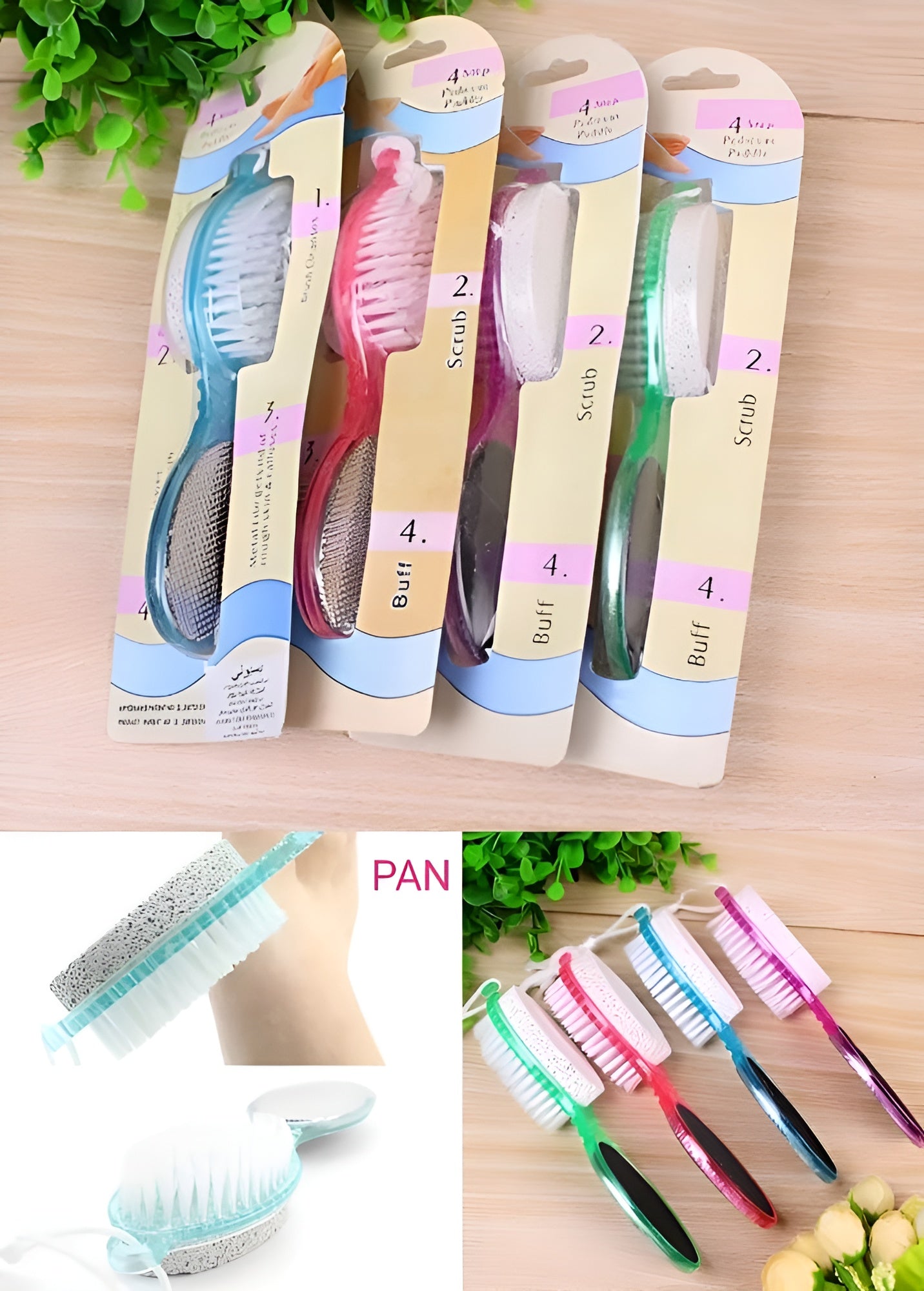 4 In 1 Foot scrubber | Multi Use Pedicure Paddle Brush - 4 Step Pedicure Cleanse, Scrub, File And Buff (Random color) ValueKartPk