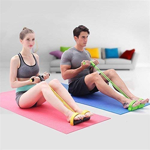 Foot Pedal Resistance Band Elastic Sit-Up Pull Rope Yoga Fitness Gym - Elastic Pull Ropes Tummy Trimmer (Random Colors) ValueKartPk