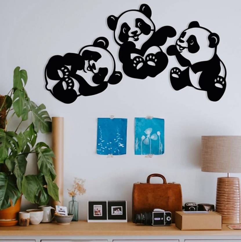 Wall Art Cute Baby Panda set of 3 MDF wooden wall decoration for Children Room D4 ValueKartPk