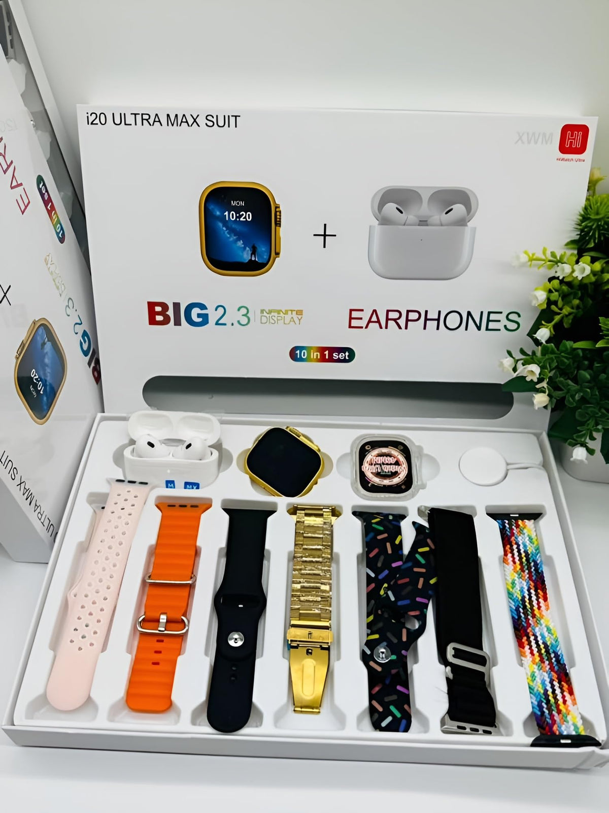 i20 Ultra MAX Smart Watch | Premium Quality | 2.3 '' Big Display Screen | Watch for Men &amp; Women | Watch for Kids | Watch for Boys | Airpods &amp; 7 Straps in Box | 10 in 1 (Random color) ValueKartPk