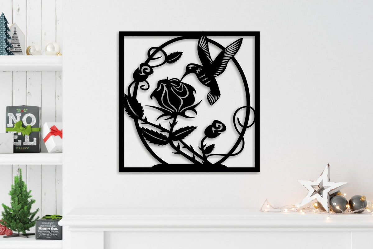 Home Decore Rose and Bird Wooden Wall Art Decor ValueKartPk