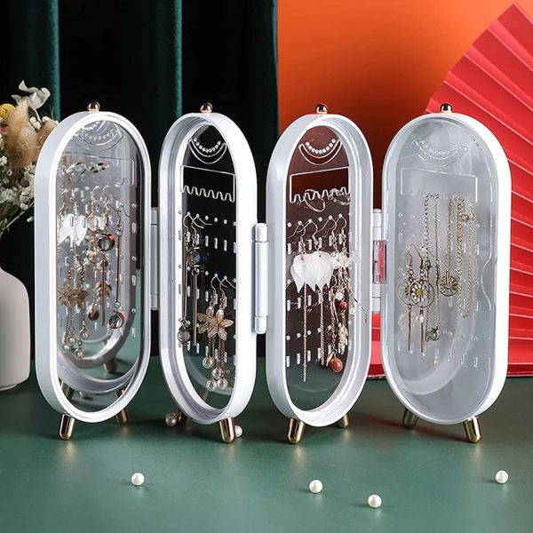 Jewellery Box Organiser With Mirror – Foldable Exquisite Dustproof (Random Color) ValueKartPk