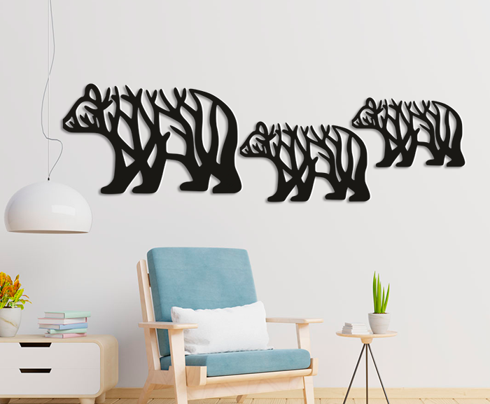 Home Decor 3 Pcs Bear Wooden Wall art D25 ValueKartPk