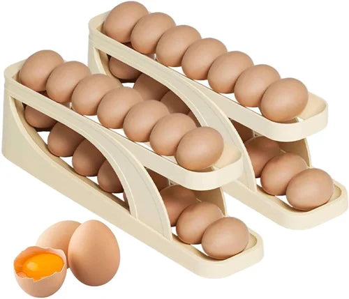 Egg Organizer Automatic Scrolling Egg Rack, Double Layer Egg Storage Tray ( Random Colors ) ValueKartPk