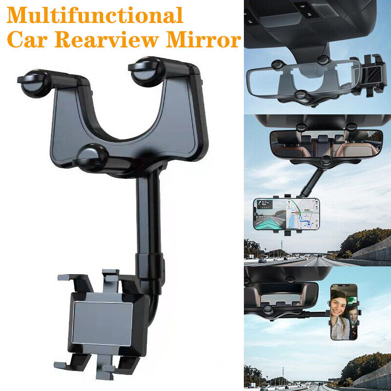 Spin Mirror Mobile Holder | Rearview Mirror Phone Holder for Car Multifunctional 360° Rotatable Retractable Car Phone Holder Mount,Universal Cell Phone Holder Fit All Car and Phone ValueKartPk