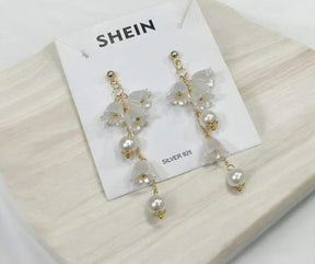 Shein Elegant Pearl And Flower Drop Earrings For Women Girls ValueKartPk