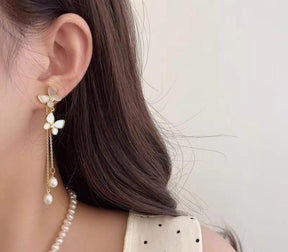 Unique Design Elegant Delicate Pearl Butterfly Tassel Earrings Women Jewelry Wedding Party Fine Gifts ValueKartPk