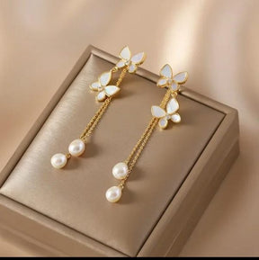 Unique Design Elegant Delicate Pearl Butterfly Tassel Earrings Women Jewelry Wedding Party Fine Gifts ValueKartPk