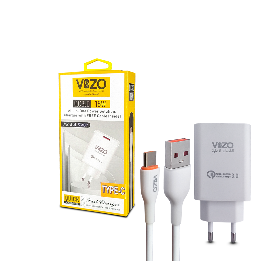 VIZO V007 Type C 18W Fast Charging 1 USB Port | Android Mobile Phone Charging Adapter ValueKartPk