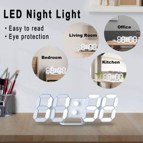 White 3d Led Digital Clock, Desk Alarm Clock | Home Decoration Wall Clock For Bedroom Office Living Room ValueKartPk