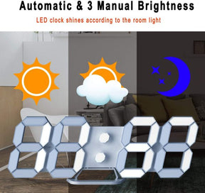 White 3d Led Digital Clock, Desk Alarm Clock | Home Decoration Wall Clock For Bedroom Office Living Room ValueKartPk